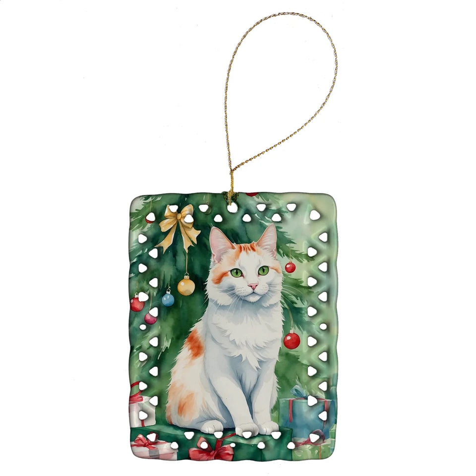 Cat By Christmas Tree Porcelain Ornament, 1/Ural rex cat 7270, view 84