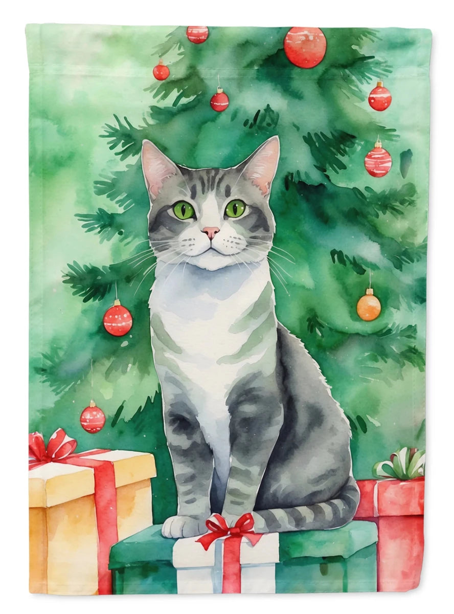 Cat By Christmas Tree Decorative Flag, HOUSE SIZE/Ural rex cat 7269, view 99