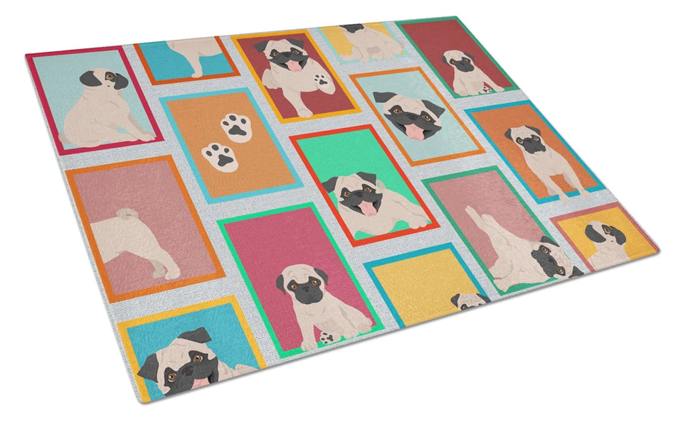 Lots of Dogs Glass Cutting Board - Large, Pug - black, view 5