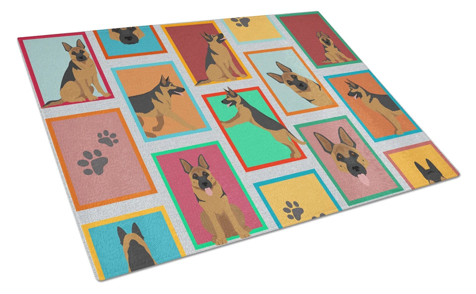 Lots of Dogs Glass Cutting Board - Large, Dachshund - longhaired black tan, view 11