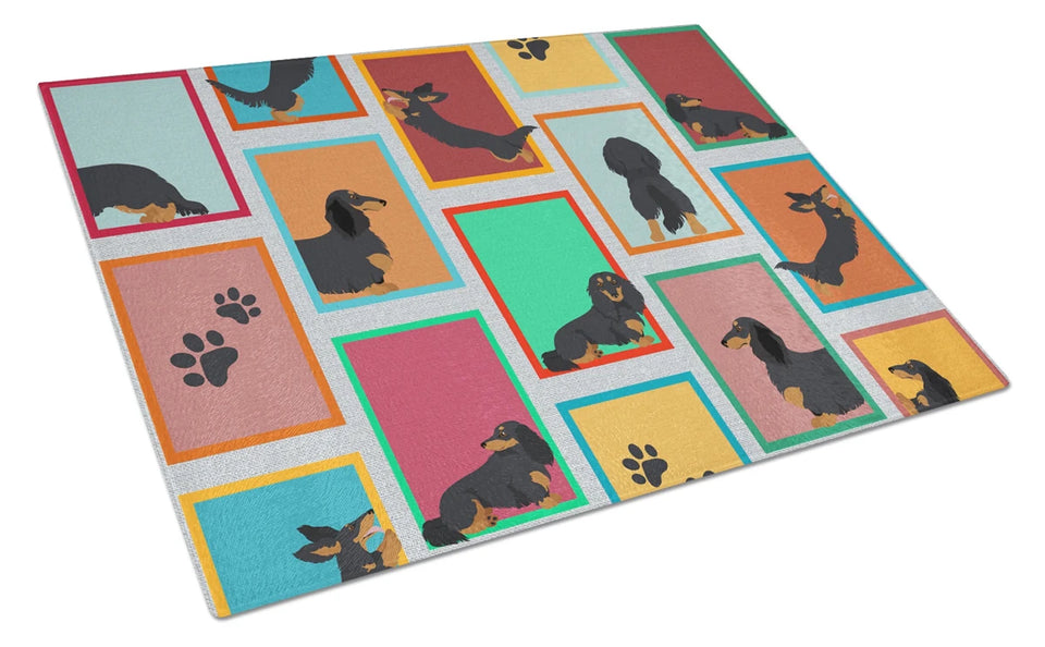 Lots of Dogs Glass Cutting Board - Large, Dachshund - longhaired red, view 12