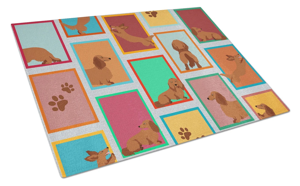 Lots of Dogs Glass Cutting Board - Large, English bulldog - red and white, view 13