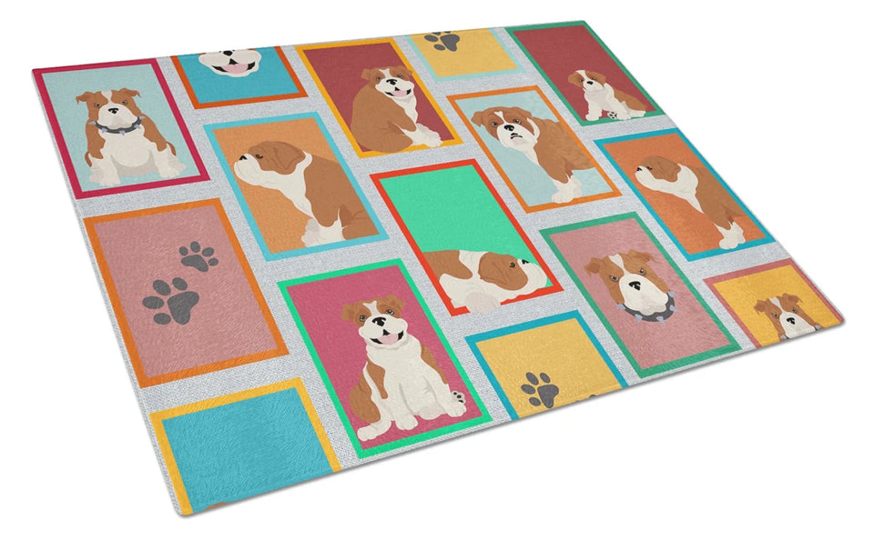 Lots of Dogs Glass Cutting Board - Large, English bulldog - piebald, view 14
