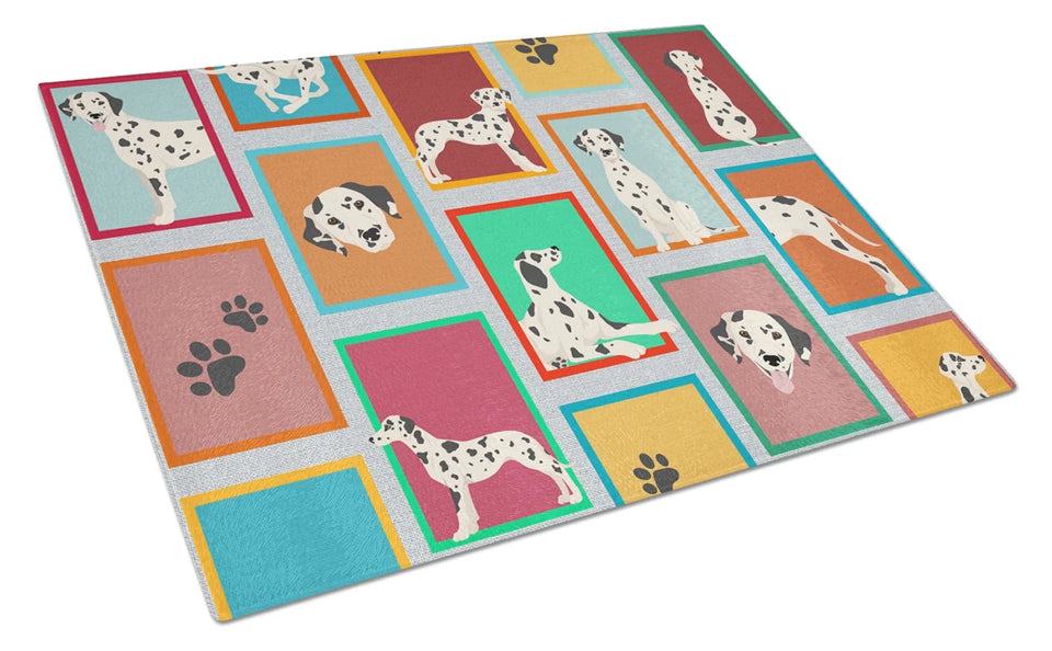 Lots of Dogs Glass Cutting Board - Large, Old english sheepdog, view 34