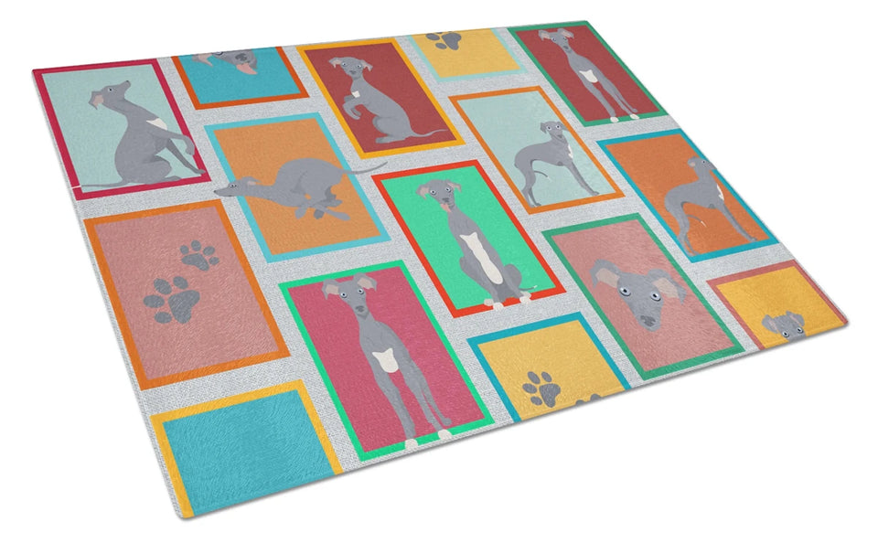 Lots of Dogs Glass Cutting Board - Large, Boston terrier - red, view 45