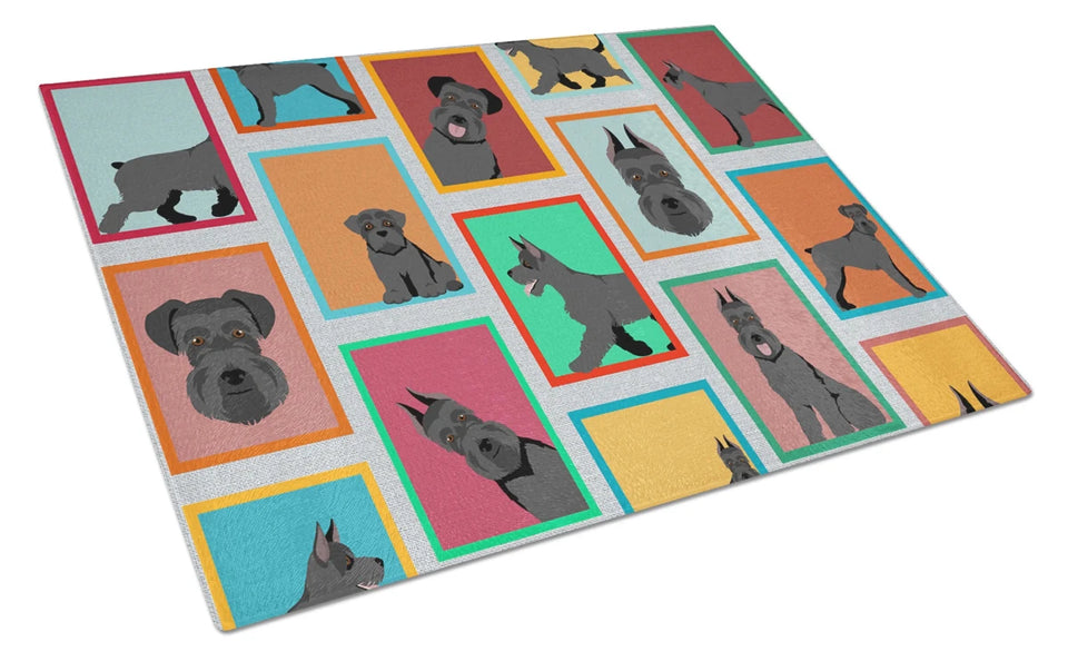 Lots of Dogs Glass Cutting Board - Large, Schnauzer - black and silver, view 56