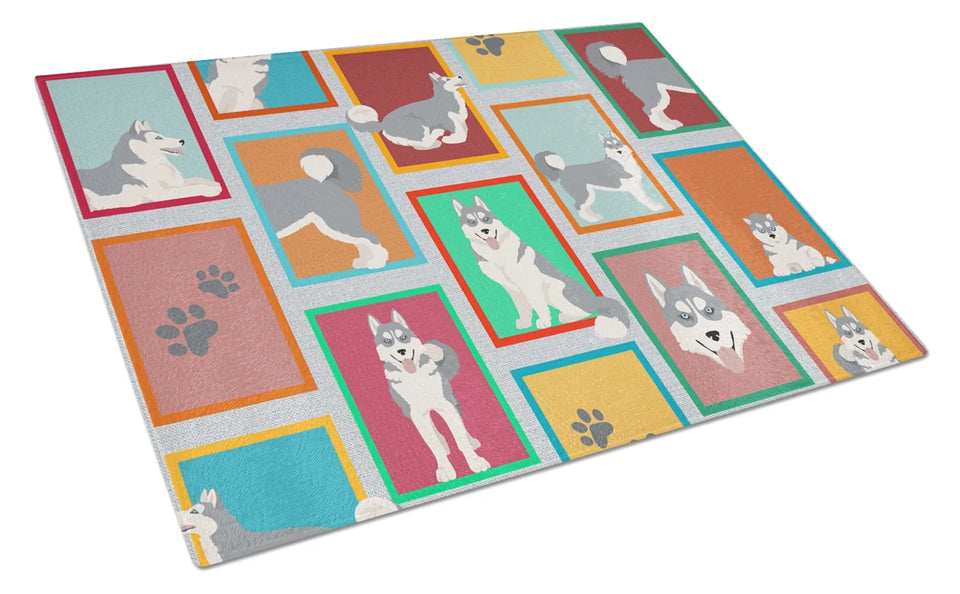 Lots of Dogs Glass Cutting Board - Large, Siberian husky - red, view 71