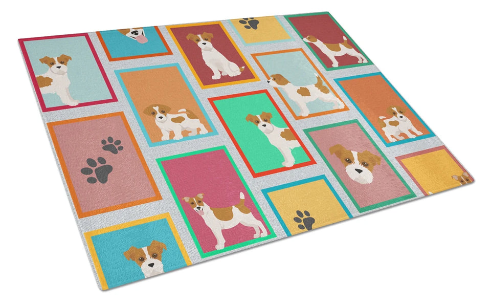 Lots of Dogs Glass Cutting Board - Large, Papillon - black and whtie, view 77