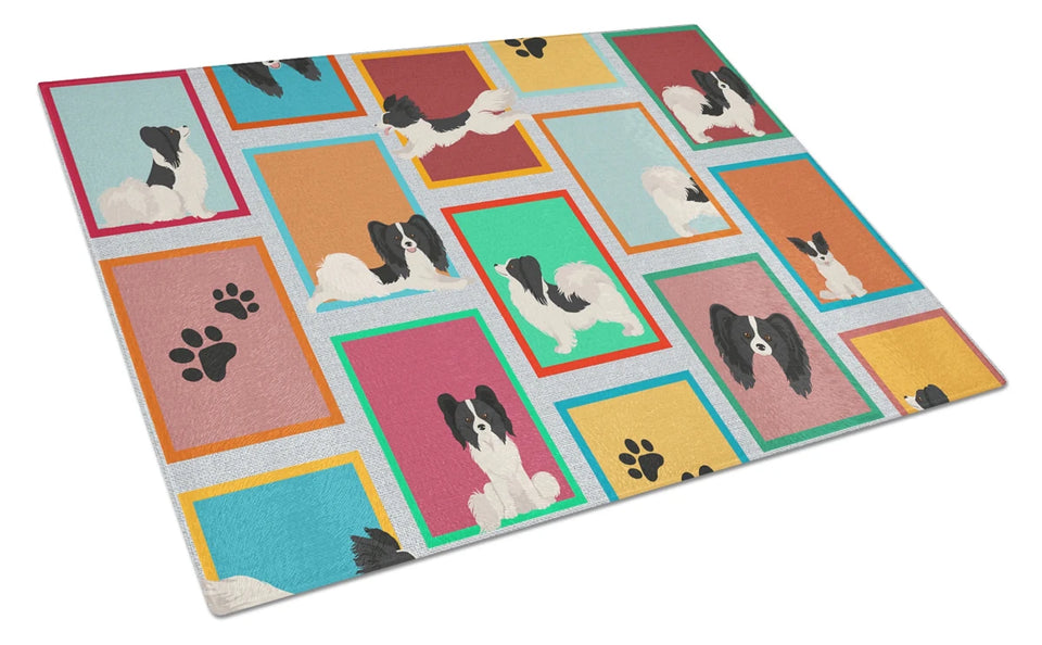 Lots of Dogs Glass Cutting Board - Large, Papillon - tricolor, view 78