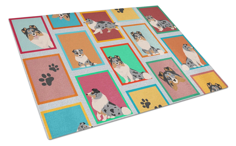 Lots of Dogs Glass Cutting Board - Large, Sheltie - tricolor, view 82