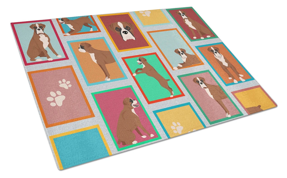 Lots of Dogs Glass Cutting Board - Large, Boxer - black face, view 87