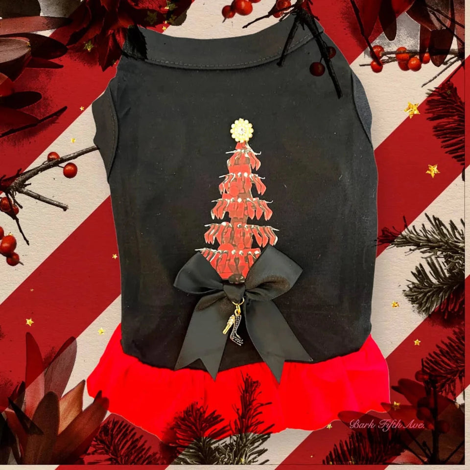 Loubarkin Tree Dress - Holiday Dog Dress with Rhinestone Star - Pets Perfect