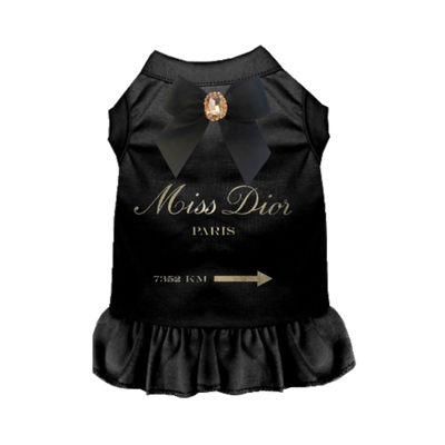 Miss Dior Bow Dress for Dogs by Bark Fifth Avenue - Silk Bow & Rhinestone Pendant - Pets Perfect