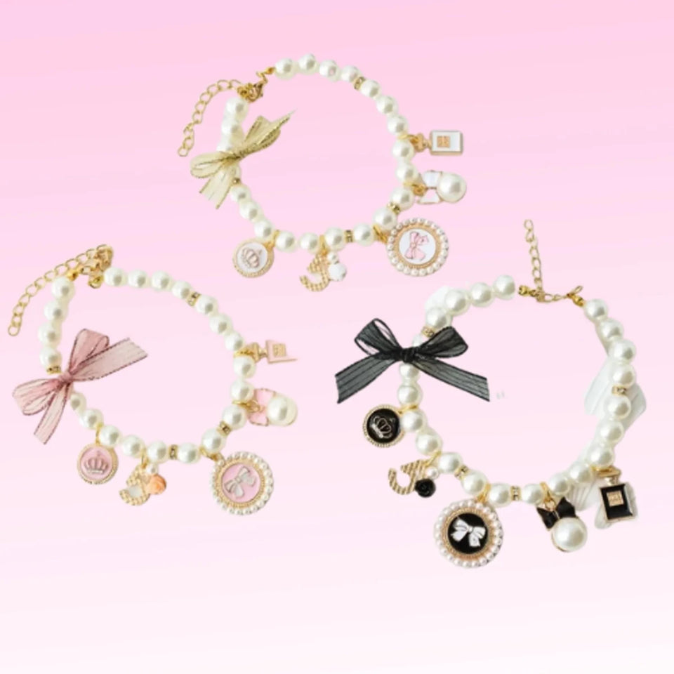 Pearls and Bow Charm Necklace - Pets Perfect