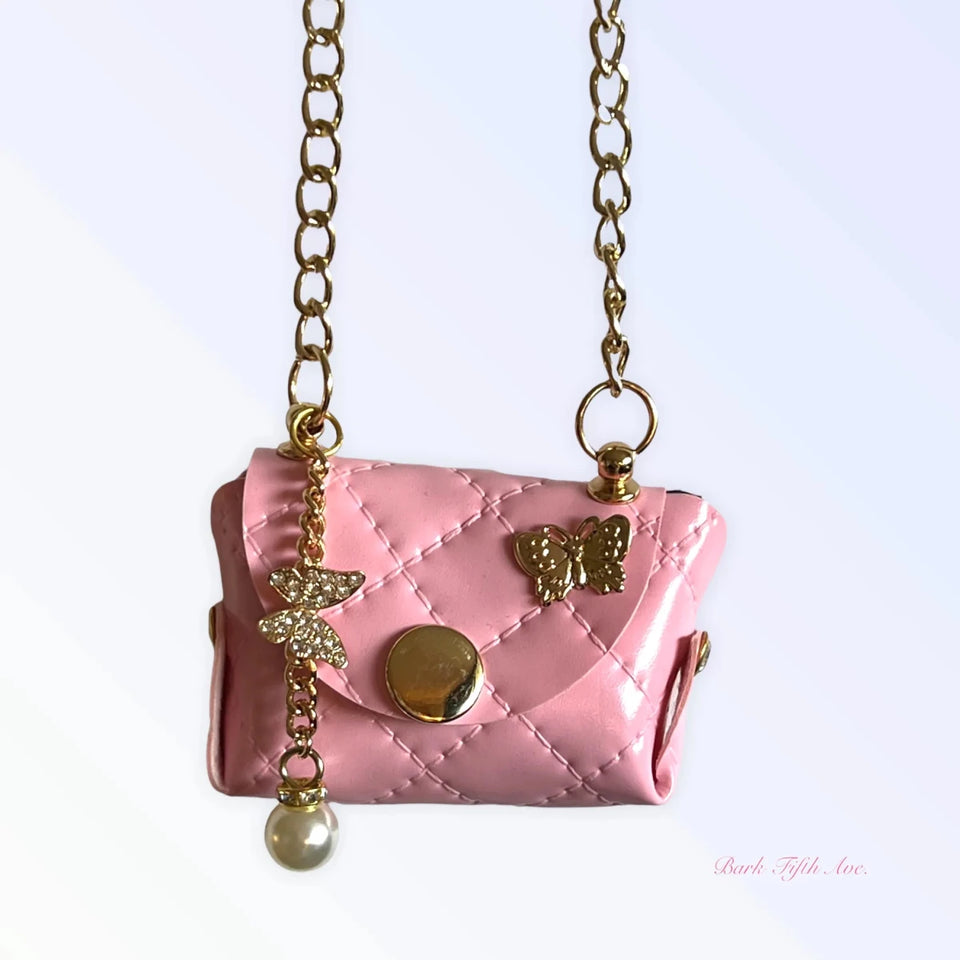 Pink Quilted Butterfly Pick-Up Bag - Pets Perfect