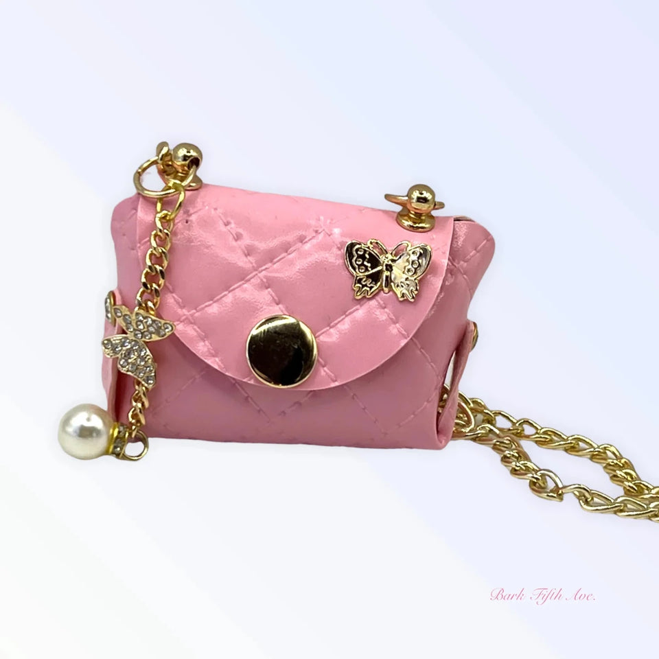 Pink Quilted Butterfly Pick-Up Bag - Pets Perfect