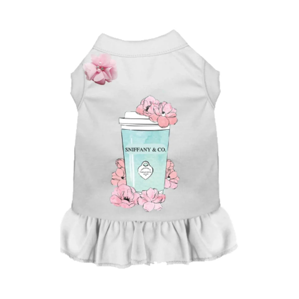 Sniffany and Coffee Dog Dress by Bark Fifth Avenue - Designer Ruffle Dog Dress - Pets Perfect