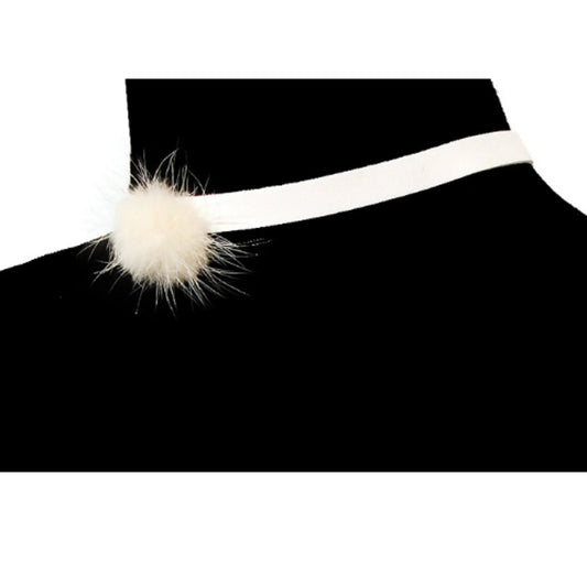 Dog Pom Pom Collar Necklace - Suede Pet Fashion Accessory with White Pom Poms