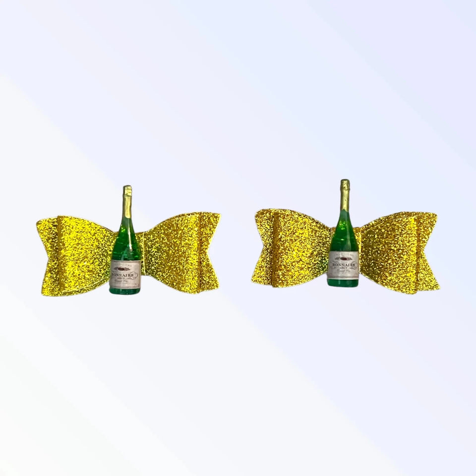 Yappy Hour Dog Hair Bows - Champagne Bottle Gold Bow by Bark Fifth Avenue - Pets Perfect