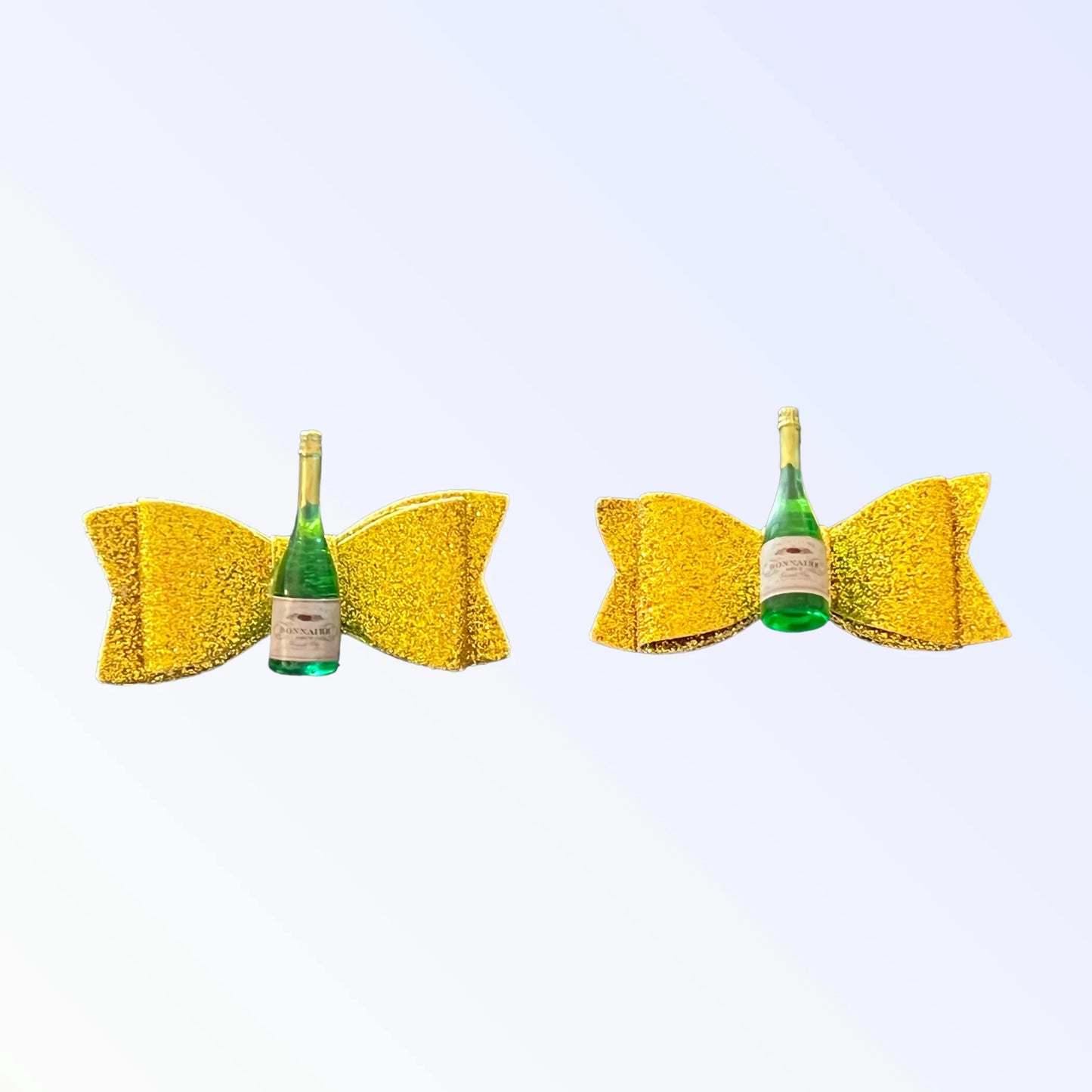 Yappy Hour Dog Hair Bows - Champagne Bottle Gold Bow by Bark Fifth Avenue