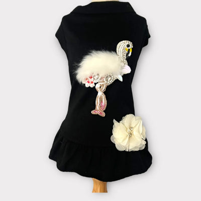 Beaded Fur and Rhinestone Flamingo Dog Dress - Bark Fifth Avenue, X SMALL/1