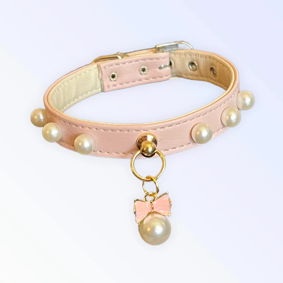 Beaded Pearls and Bow Dog Collar, 10"/1