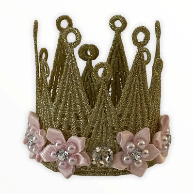 Floral and Lace Crown for Dogs - Gold Lace, Silk Flowers & Rhinestone Dog Crown by Bark Fifth Avenue - Pets Perfect