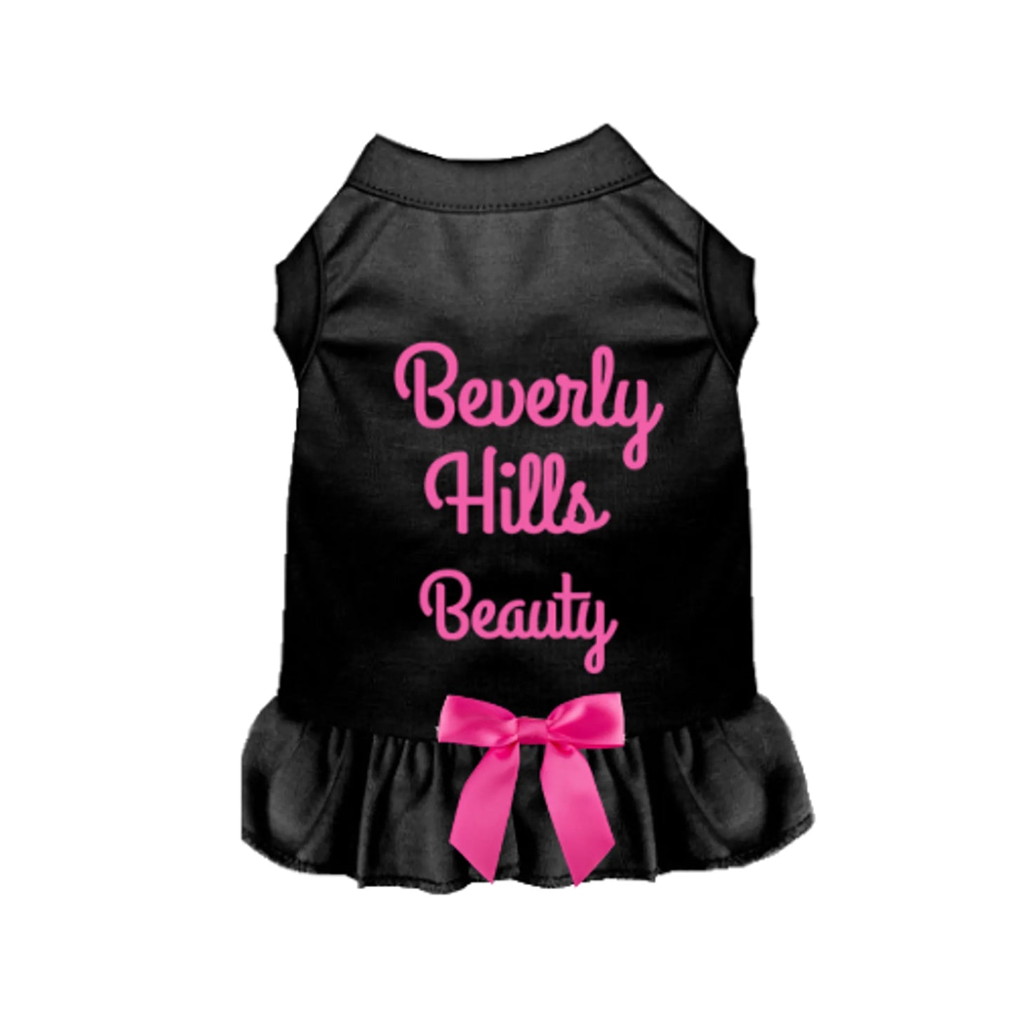 Beverly Hills Beauty Dog Dress with Satin Bow - Elegant Pink Designer Pet Apparel for Small Dogs