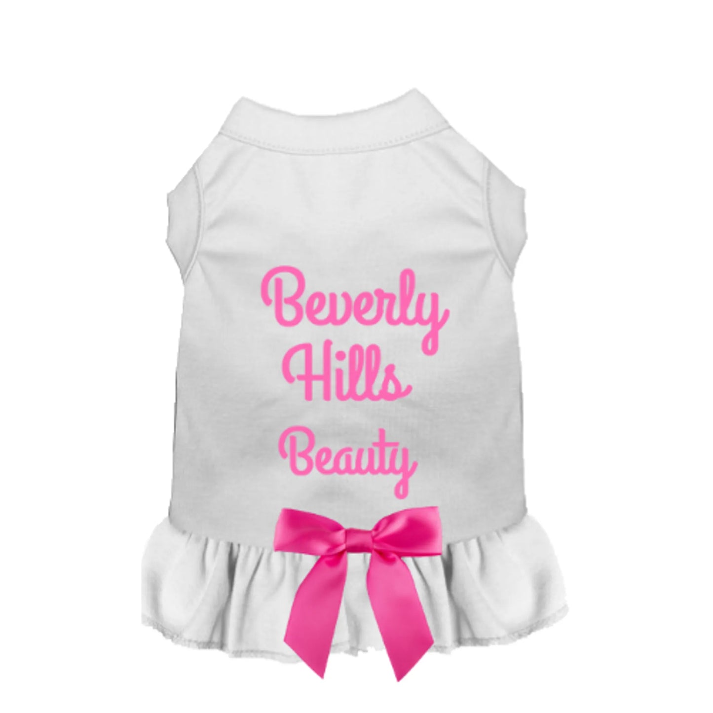 Beverly Hills Beauty Dog Dress with Satin Bow - Elegant Pink Designer Pet Apparel for Small Dogs