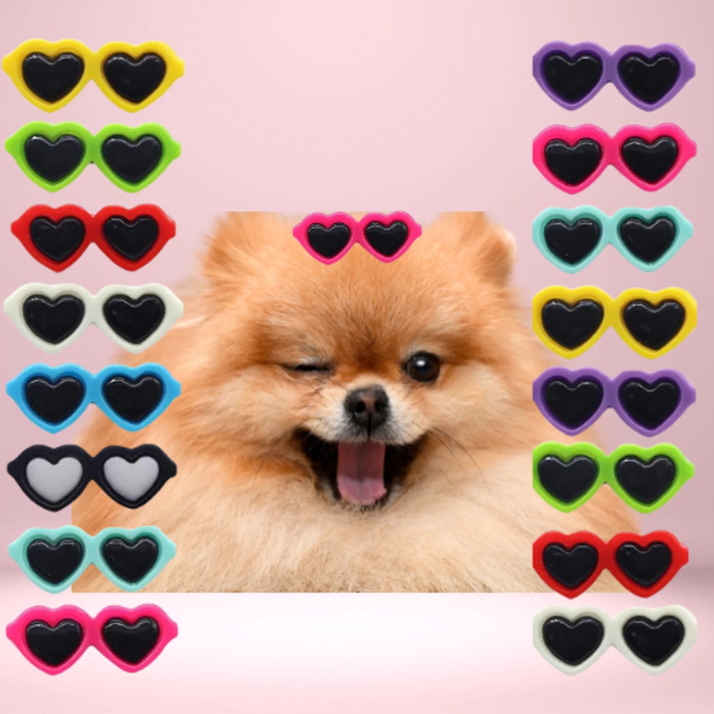 Heart Shaped Sunnies Dog Hair Clips - Alligator Clips for Long-Haired Dogs