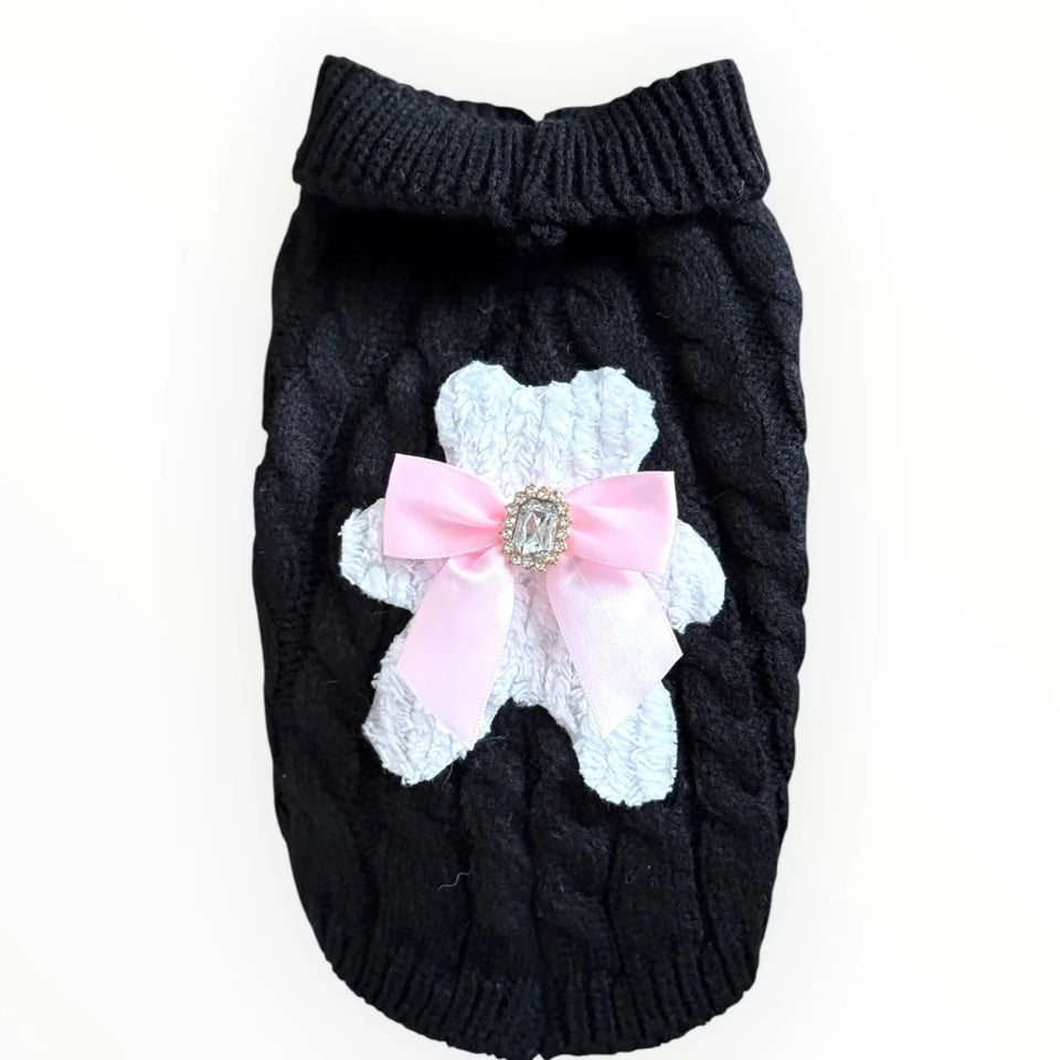 My Fuzzy Bear Bow Knit Dog Sweater by Bark Fifth Avenue - Pets Perfect