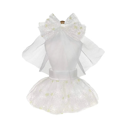 Wedding Dog Dress with Veil & Floral Embroidery by Bark Fifth Avenue - Pets Perfect