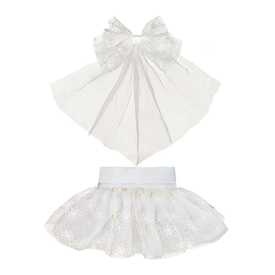 Wedding Dog Dress with Veil & Floral Embroidery by Bark Fifth Avenue - Pets Perfect