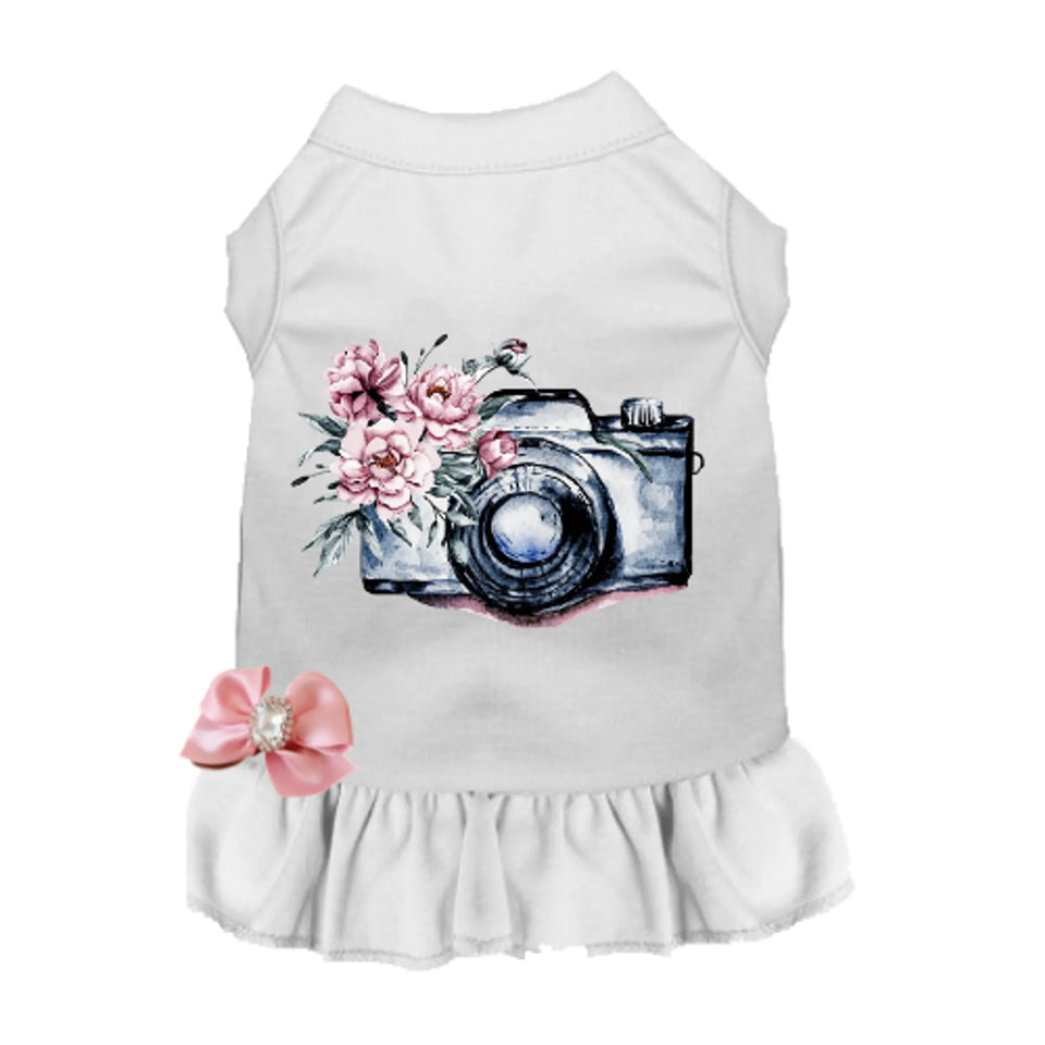 Call Me Pretty Dog Dress - Camera and Floral Print, White/MEDIUM, view 8