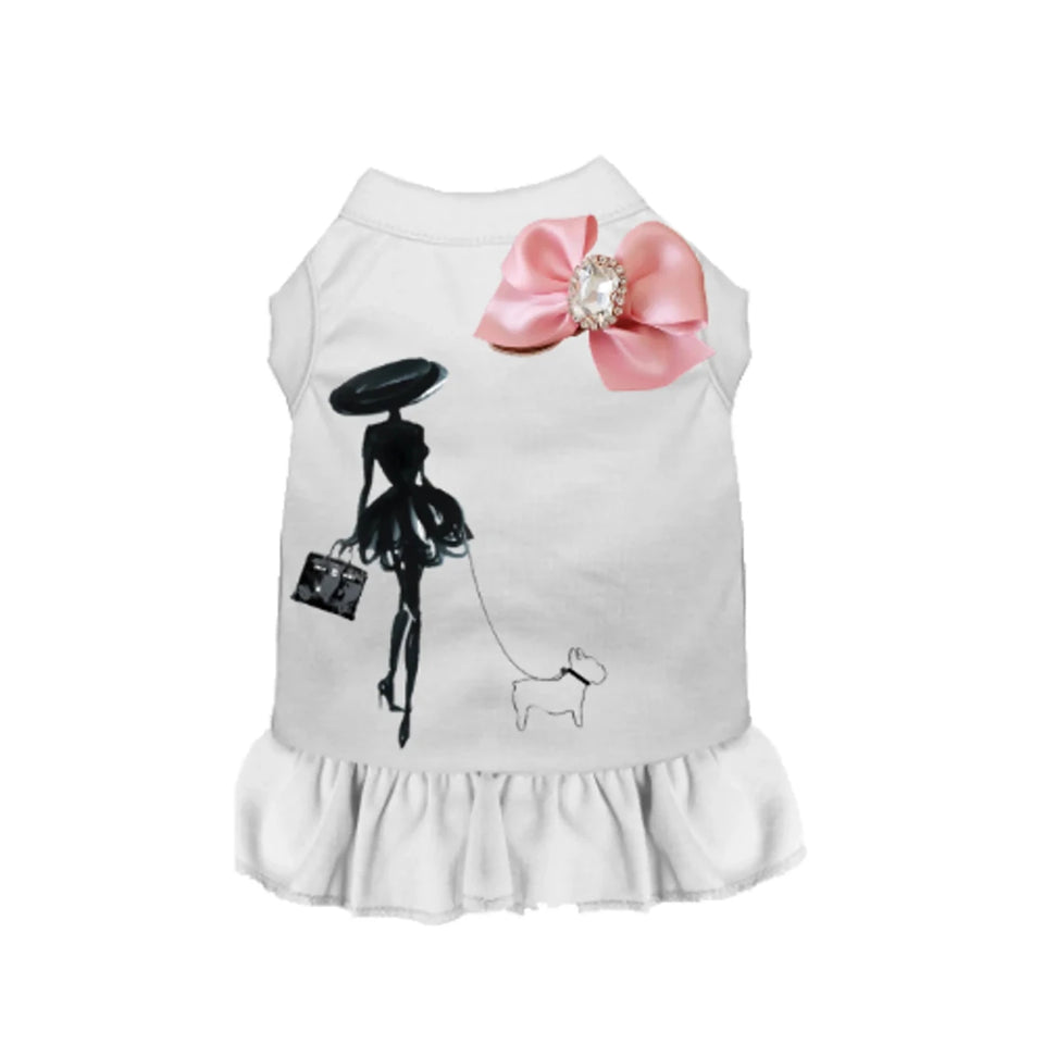Classy Lady and Frenchie Dog Outfit - Stylish Pet Fashion in Pink and White, Bark Fifth Avenue - Pets Perfect