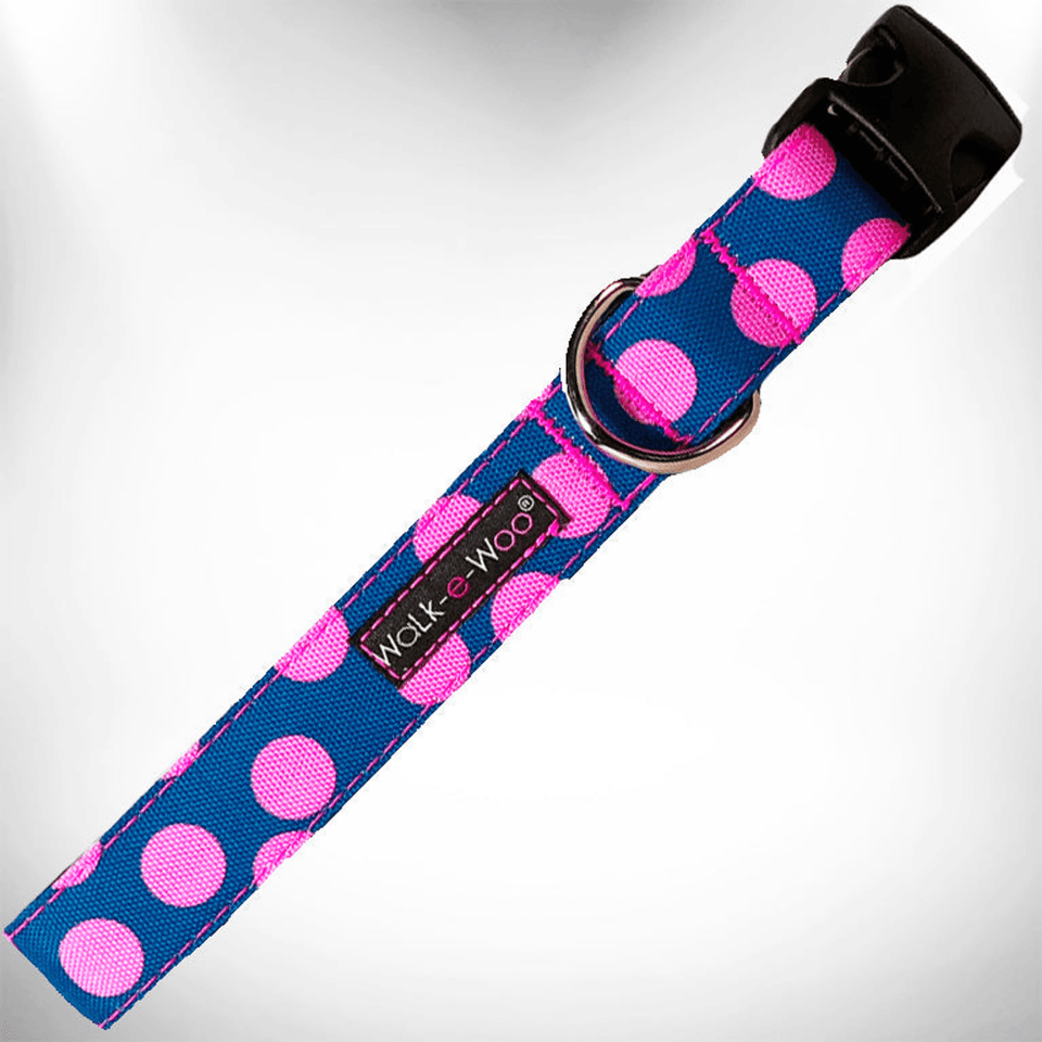 Elegant Red Polka Dot Dog Collar by Walk-e-Woo, Mint Green Dot On Red/S 3/4" Width Fits 10-14" Neck, view 12