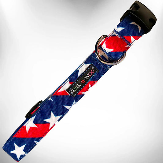 Walk-e-Woo Stars & Stripes Dog Collar - Patriotic Nylon Collar