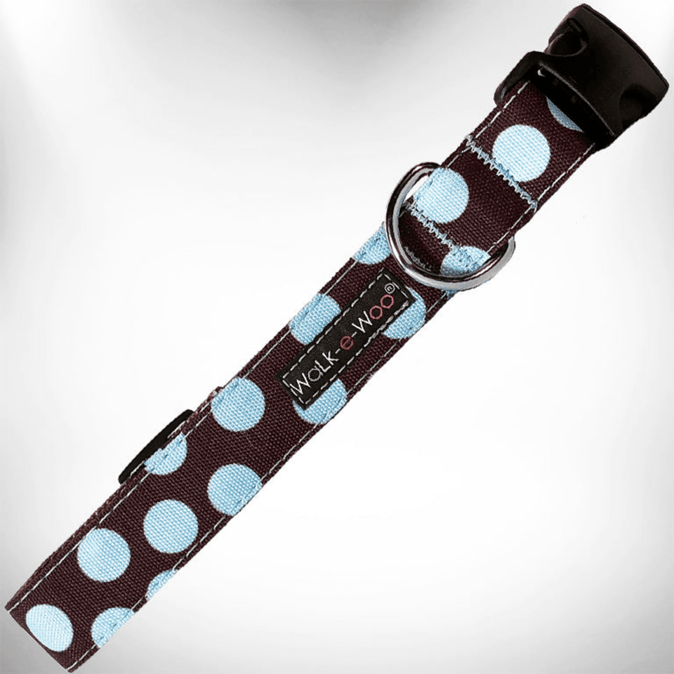 Elegant Red Polka Dot Dog Collar by Walk-e-Woo, Tan Dot On Red/S 3/4" Width Fits 10-14" Neck, view 7