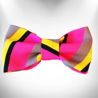 Stripes Doggie Bow Tie by Walk-e-Woo, Pink/grey/SMALL 4"X 2"