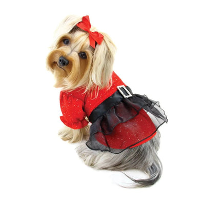 Sparkling Red Dog Dress with Puffy Sleeves - Klippo Pet - Pets Perfect