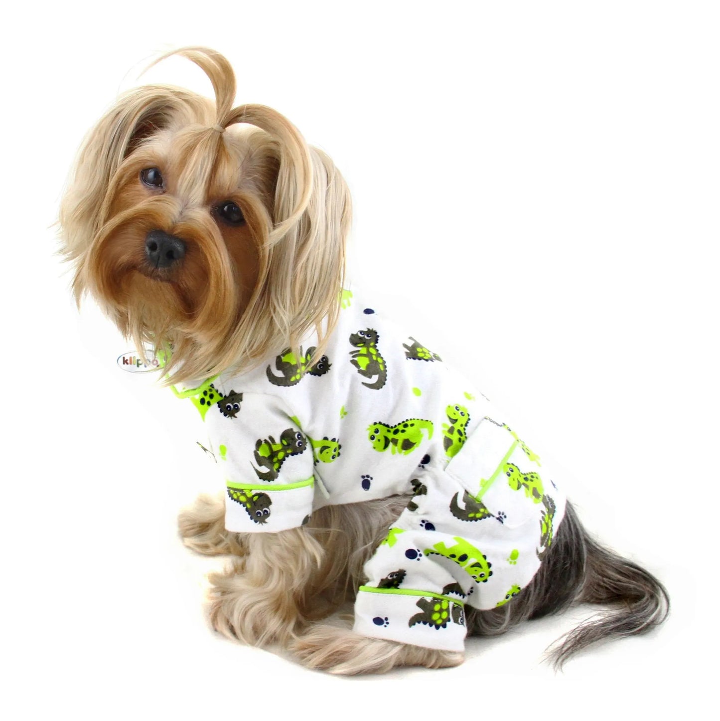 Klippo Playful Dinosaur Flannel Dog Pajamas with Pockets