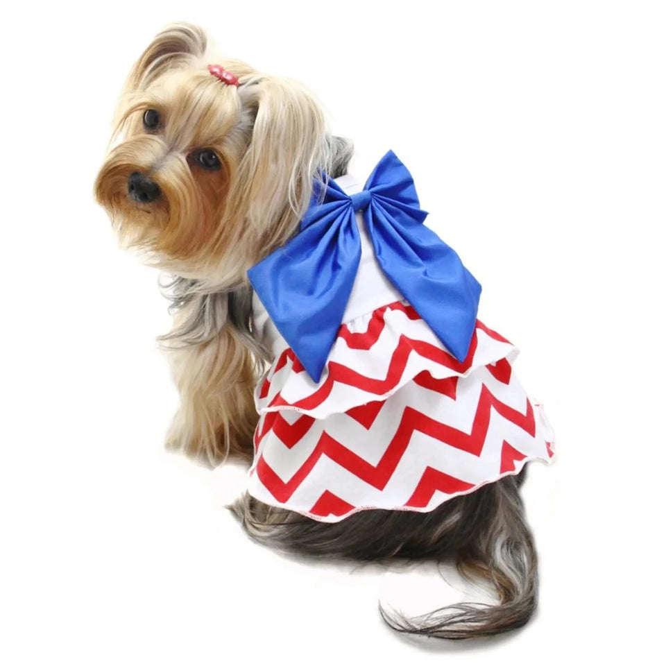 Klippo Patriotic Red, White & Blue Bow Sundress for Dogs - Pets Perfect