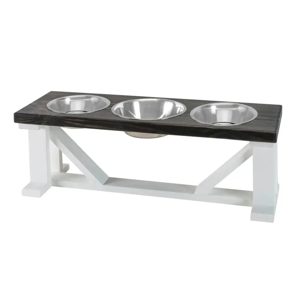 Farmhouse 3-Bowl Elevated Dog Feeder Ebony Small, Black Base - Pets Perfect