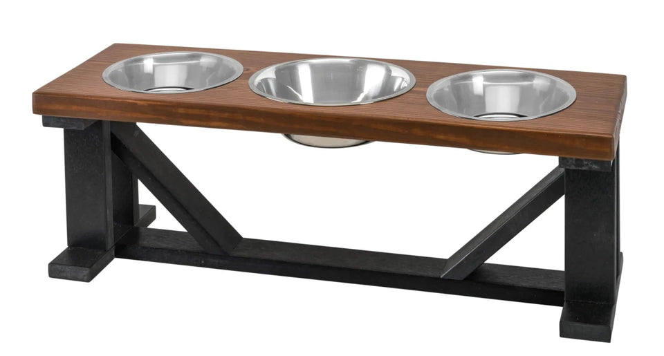 Farmhouse 3-Bowl Elevated Dog Feeder Ebony Small, Black Base - Pets Perfect