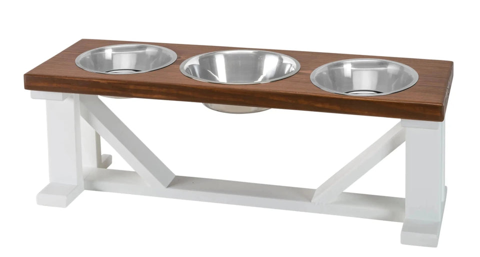 Farmhouse 3-Bowl Elevated Dog Feeder Ebony Small, Black Base - Pets Perfect