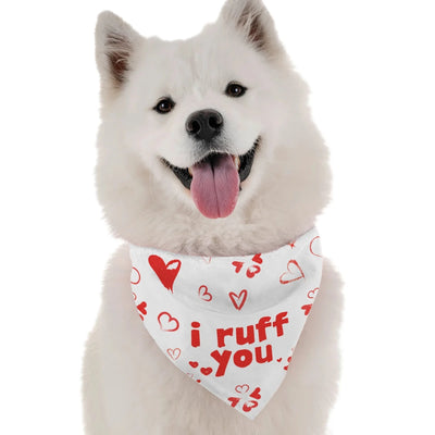 BanDoggie I Ruff You Dog Bandana - Holiday Print Microfiber Pet Bandana - Pets Perfect