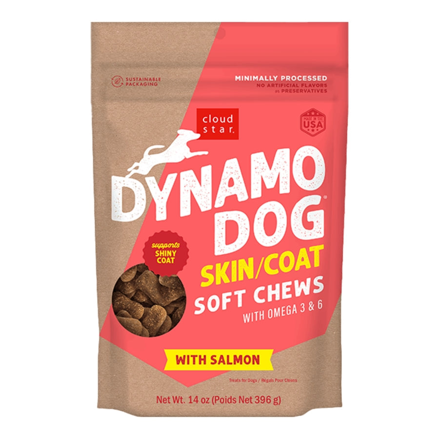 Cloud Star Dynamo Dog Skin and Coat Soft Chews Salmon Formula Dog Treats, 14 oz. Bag