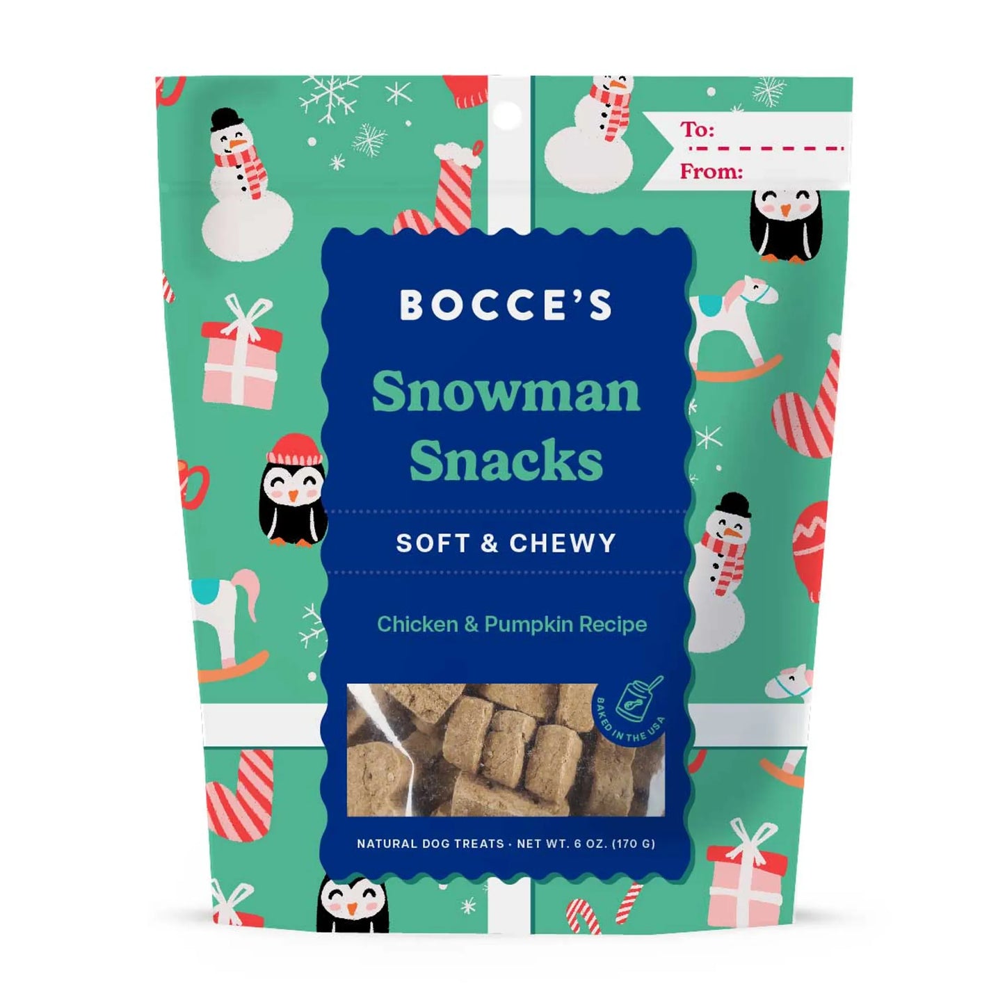 Bocce's Bakery Snowman Snacks 6oz - Soft Chewy Chicken & Pumpkin Limited Ingredient Dog Treats