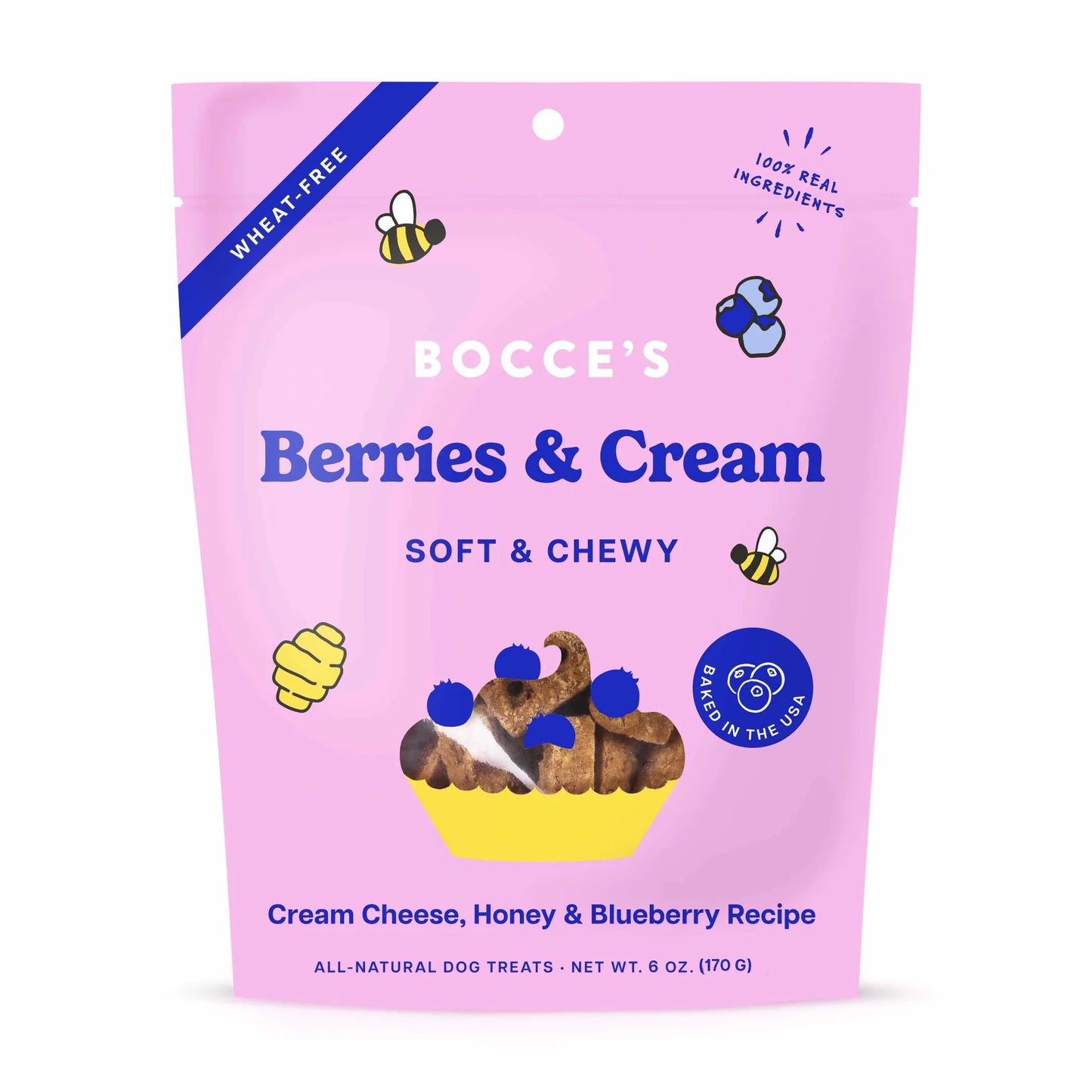 Bocce's Bakery Berries & Cream Soft Chewy Dog Treats - Wheat-Free Blueberry Cream Cheese Training Treats for Dogs 6oz