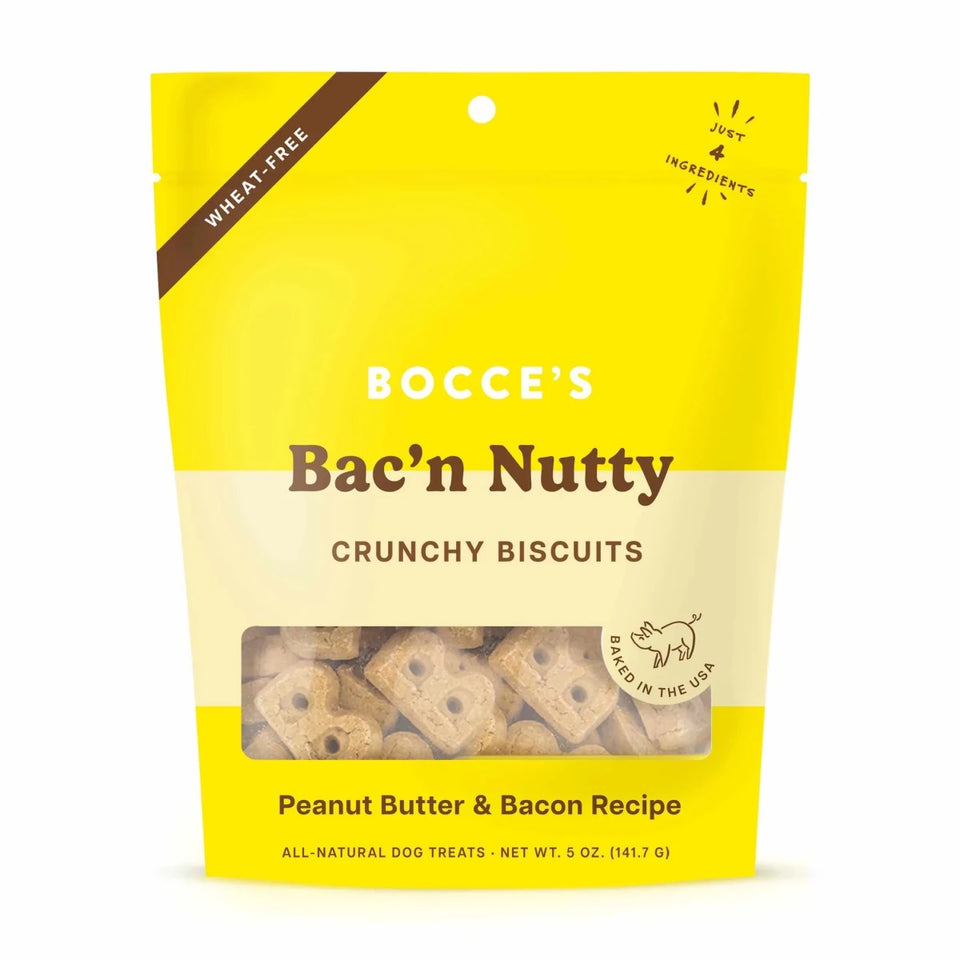 Bocce's Bakery Bac'N Nutty Biscuit Bags Dog Treats 5 oz - Pets Perfect